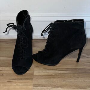Lord & Taylor Black Lace-Up Peep Toe Ankle Boots